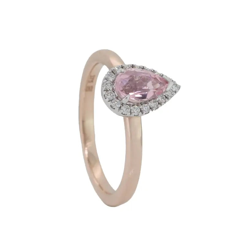 9 Carat Rose & White Gold Pink Tourmaline Pear Shape with Diamond Halo Ring