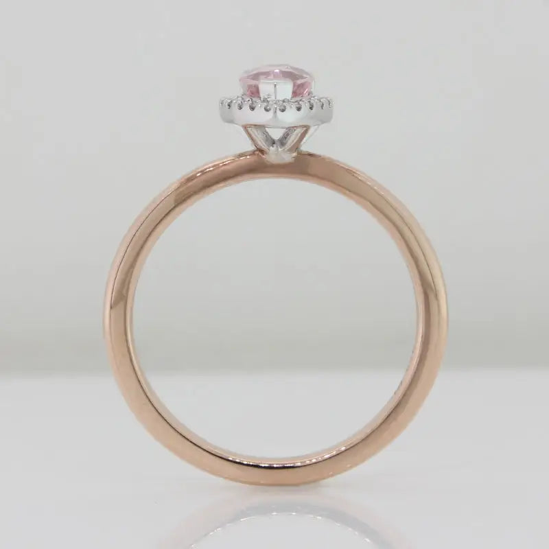 9 Carat Rose & White Gold Pink Tourmaline Pear Shape with Diamond Halo Ring