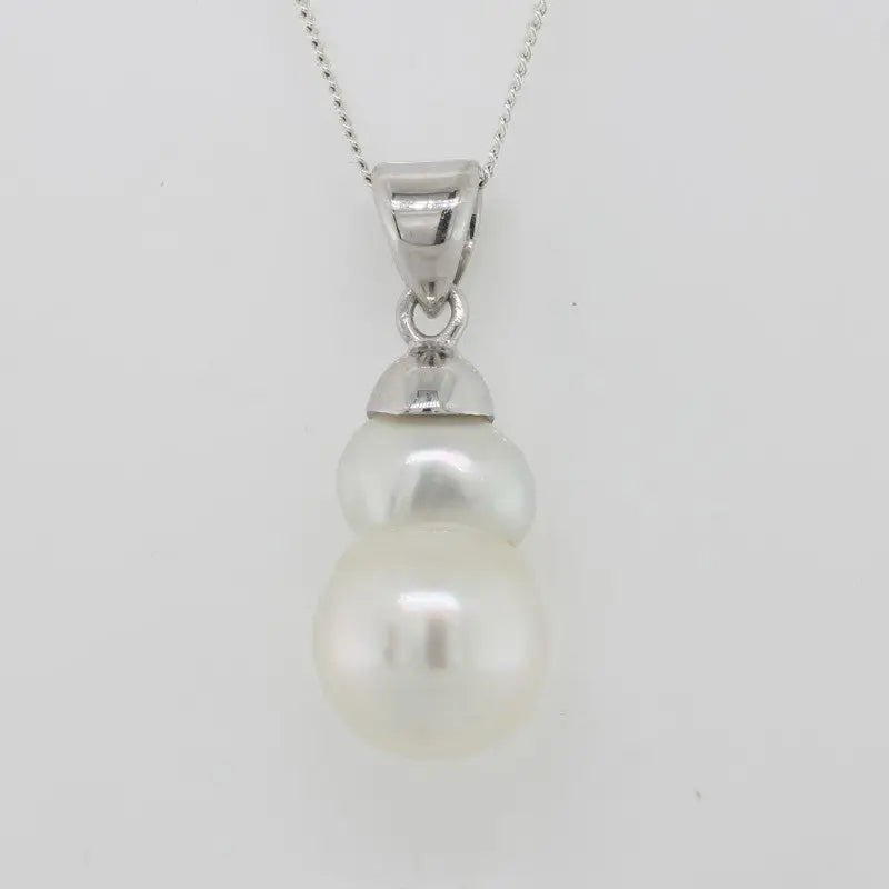 9 Carat White Gold 10mm AA South Sea Double Baroque Pearl Pendant
