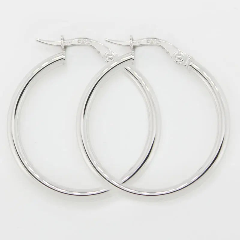 9 Carat White Gold 20mm Internal Diameter Italian Plain Hoop Earrings