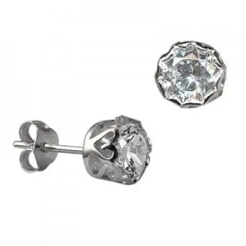 9 carat White gold  6mm Cubic Zirconia Filigree Bezel Set Stud Earrings