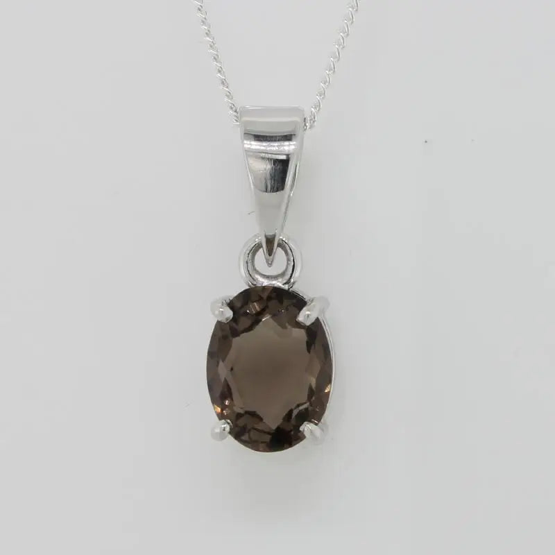 9 Carat White Gold 8mm x 6mm Oval Shape 1.08 Carat Smoky Quartz Handmade Pendant