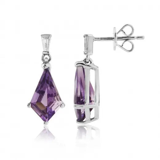 9 Carat White Gold Amethyst Diamond Drop Earrings