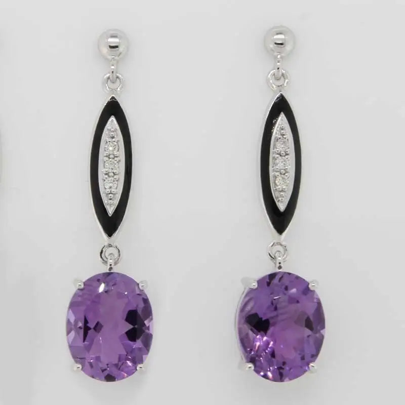 9 carat White Gold Amethyst & Diamond Drop Stud Earrings