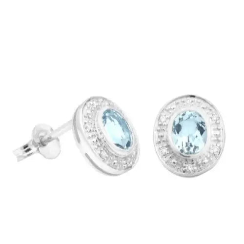 9 Carat White Gold Aquamarine & Diamond Stud Earrings