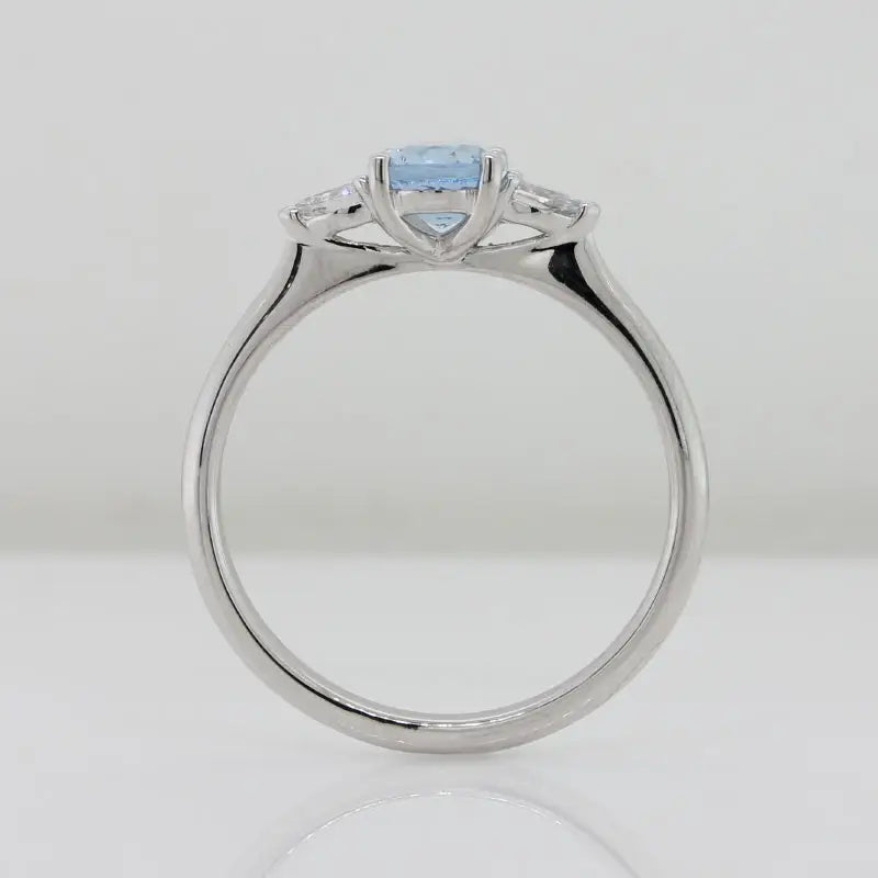 9 Carat White Gold Aquamarine Oval 6.9x5.3mm 0.70ct Mid-Blue and Diamond Ring