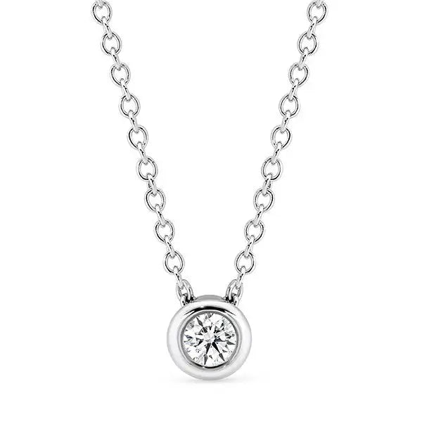 9 Carat White Gold Bezel Set 0.11 Carat Round Brilliant Cut Diamond, Slider Pendant on 41cm Cable Chain