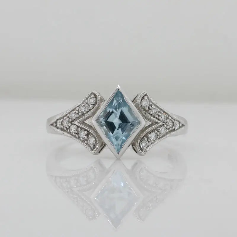 9 Carat White Gold Blue Topaz & Diamond Art Deco Ring