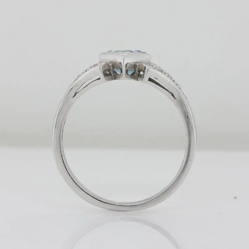 9 Carat White Gold Blue Topaz & Diamond Art Deco Ring