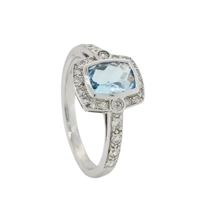 9 Carat White Gold Blue Topaz & Diamond Ring SEASPRAY
