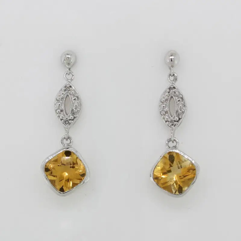 9 Carat White Gold Citrin 0.06 Carat Diamonds Earrings