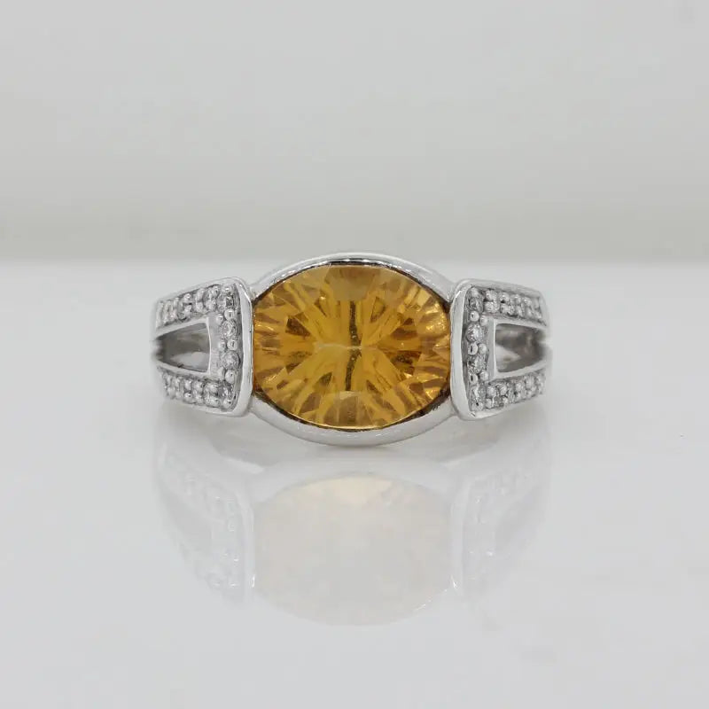 9 Carat White Gold Citrine & Diamond Dress Ring 