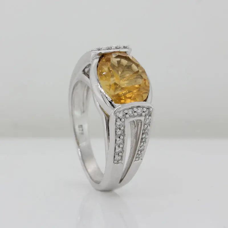 9 Carat White Gold Citrine & Diamond Dress Ring 