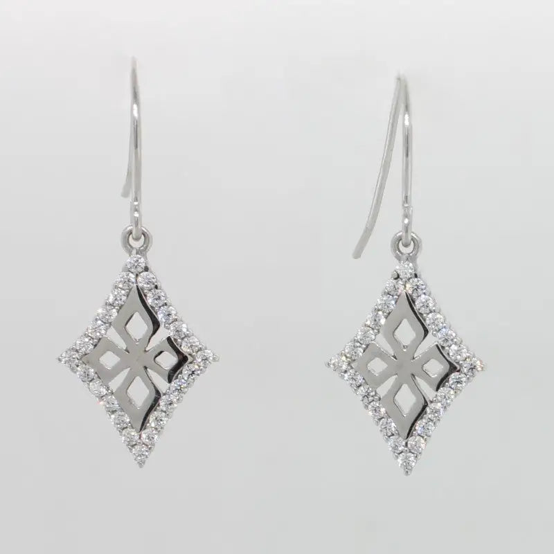 9 Carat White Gold  Cubic Zirconia Diamond Shaped Drop Earrings