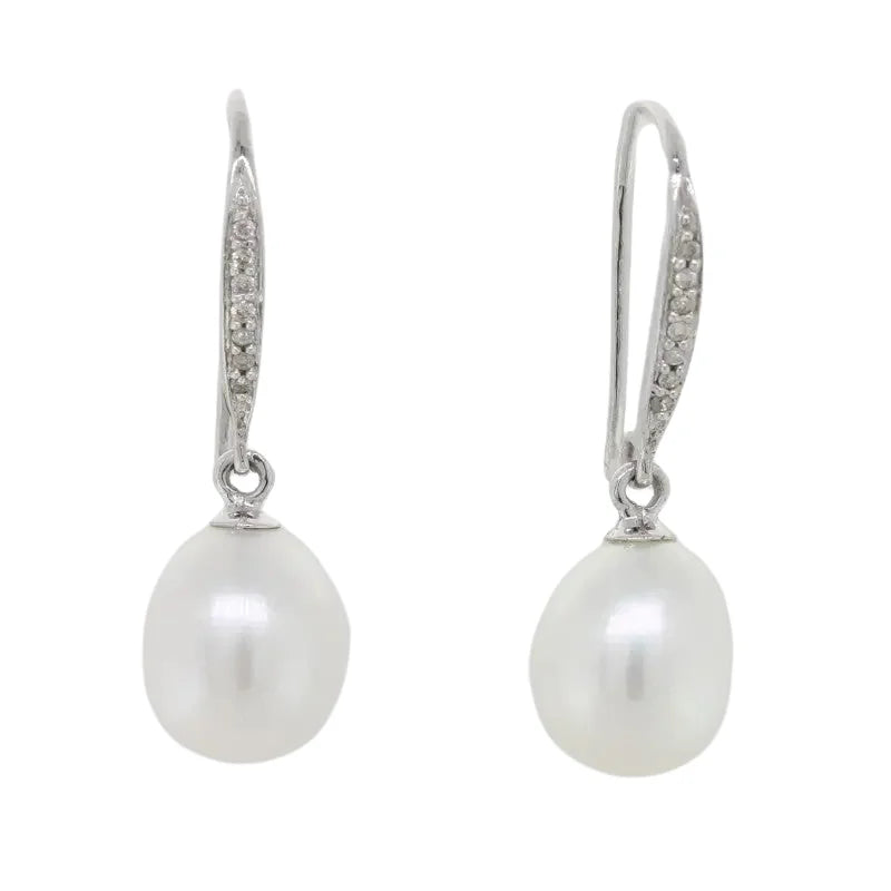 9 Carat White Gold Fresh Water Pearl & Diamond Earrings