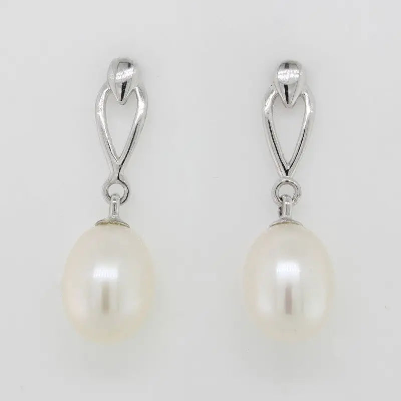9 Carat White Gold Freshwater Pearl Drop Stud Earrings