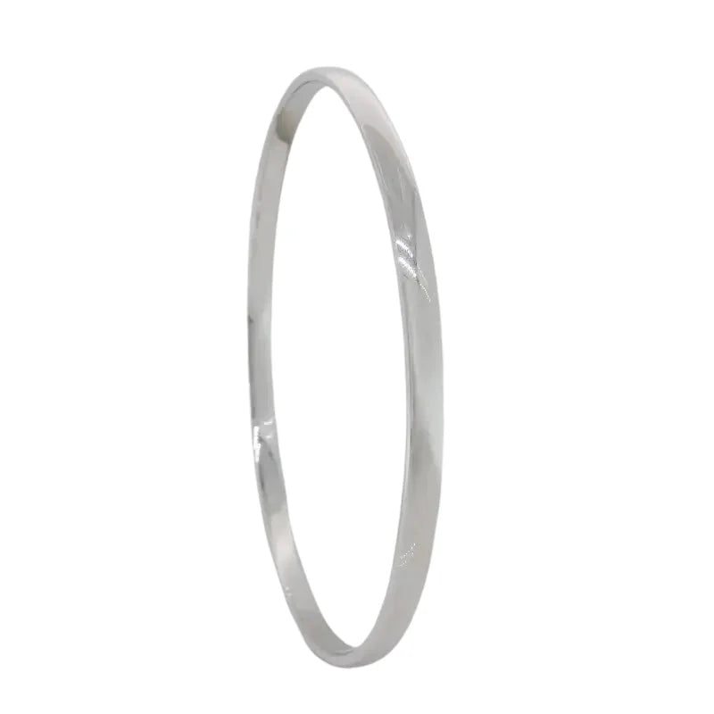 9 Carat White Gold Handmade Solid Low Round Bangle 3.90mm