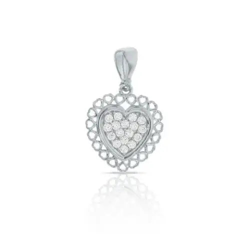 9 Carat White Gold Heart Pendant,11.5mm Wide with a Cubic