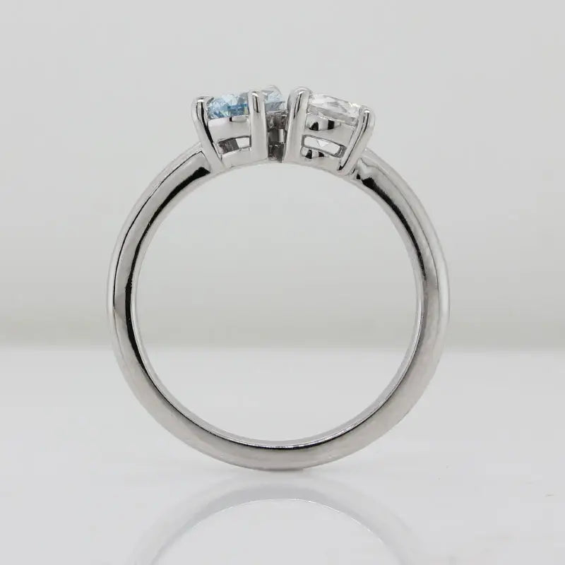 9 Carat White Gold Lab Grown Pear 0.61ct Fancy Blue VVS2 and Lab Grown 0.60ct Diamond Ring