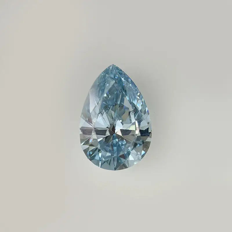 9 Carat White Gold Lab Grown Pear 0.61ct Fancy Blue VVS2 and Lab Grown 0.60ct Diamond Ring