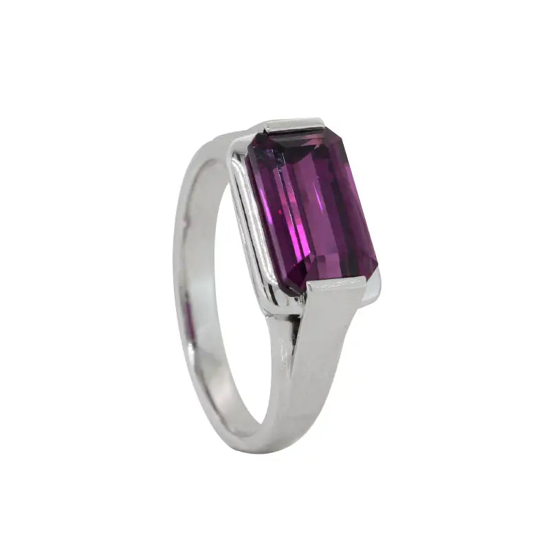 9 Carat White Gold Natural Purple Garnet Emerald Cut Signet Ring 
