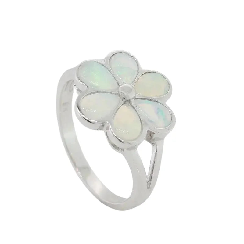 9 Carat White Gold Opal Floral Design Ring SEASPRAY