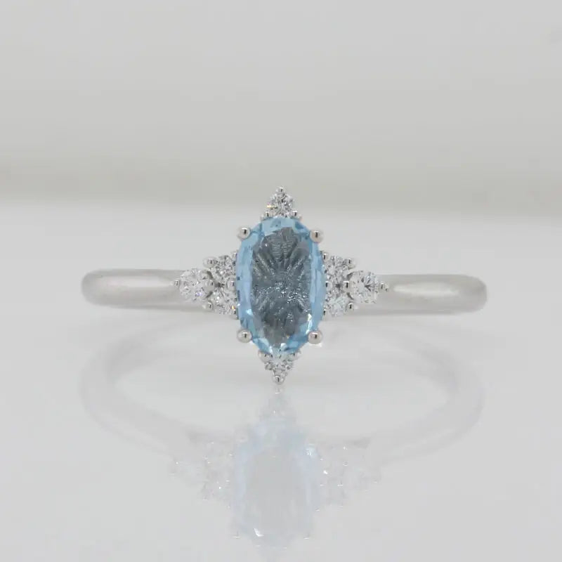 9 Carat White Gold Oval Aquamarine & Diamond Ring