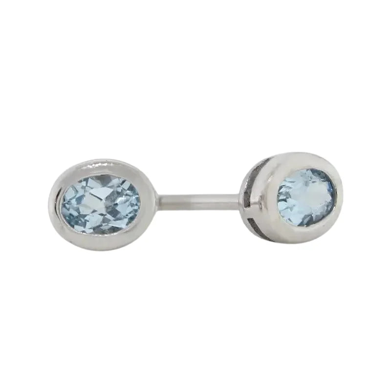 9 Carat White Gold Oval Blue Topaz Stud Earrings SEASPRAY