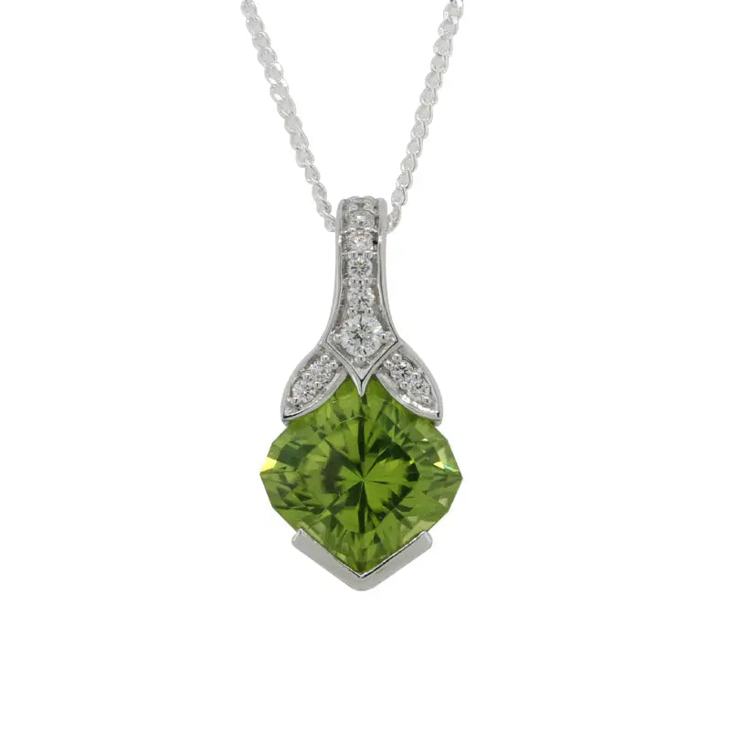 9 Carat White Gold Peridot and Diamond Pendant