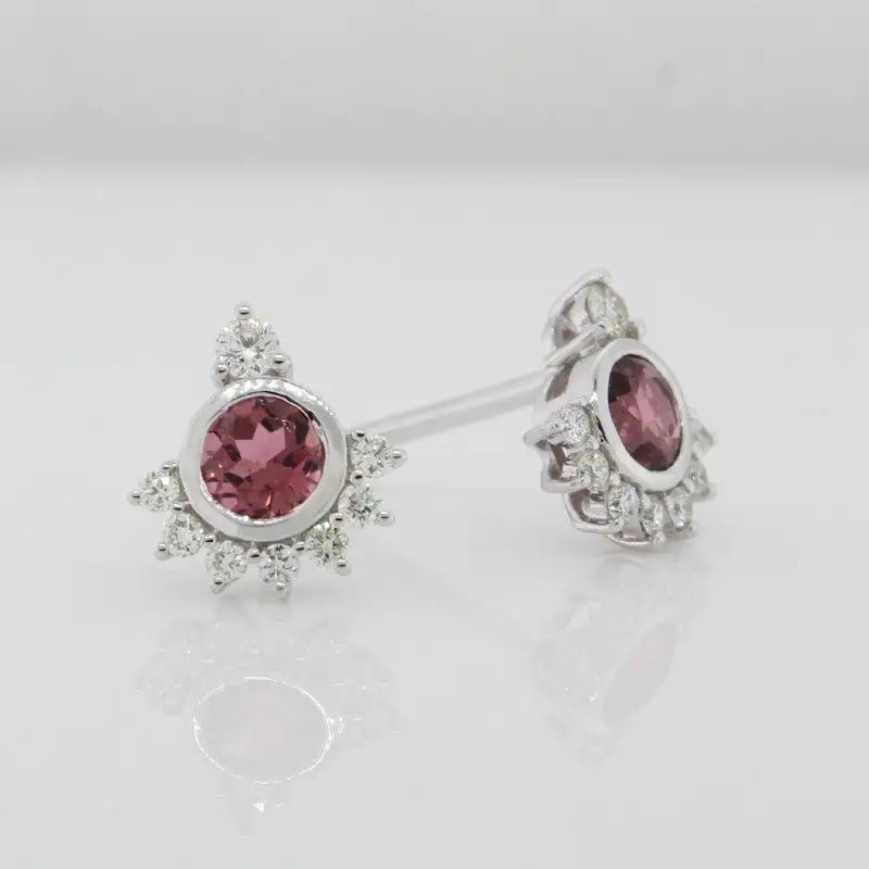 9 Carat White Gold Pink Tourmaline & Diamond Stud Earrings