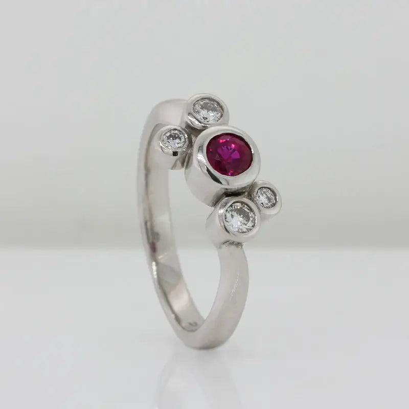 9 Carat White Gold Ruby And Diamond TDW .10ct Ring