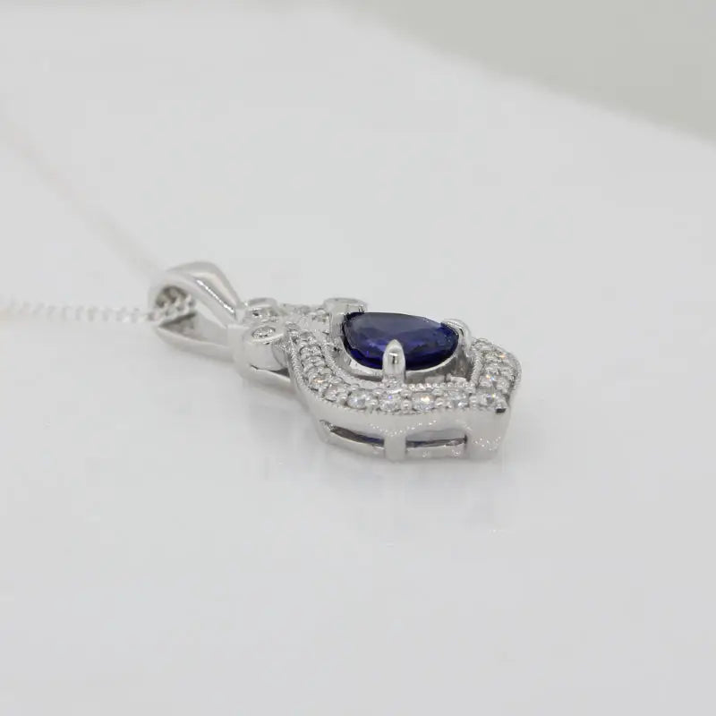 9 Carat White Gold Sapphire & Diamond Art Deco Pendant