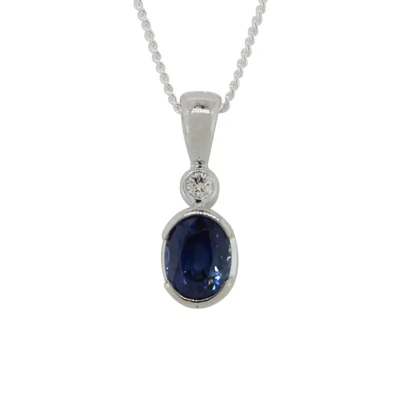 9 Carat White Gold Sapphire & Diamond Pendant