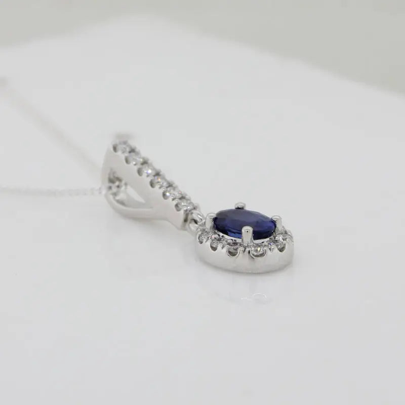 9 Carat White Gold Sapphire & Diamond Pendant with Articuclated Bail