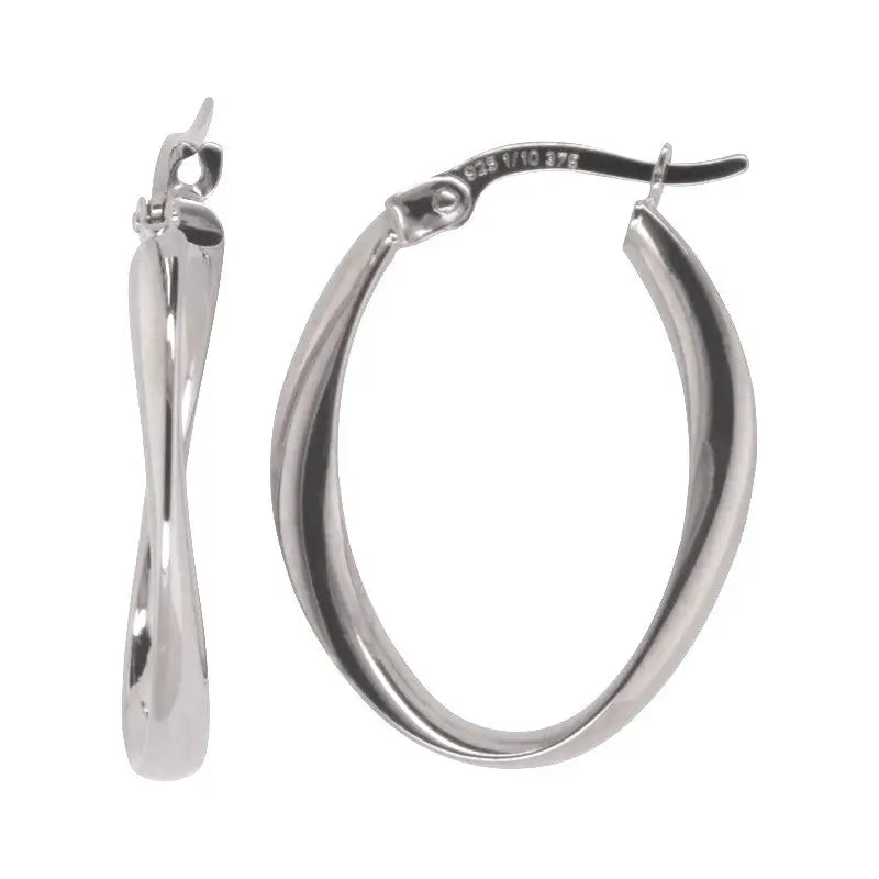 9 Carat White Gold Silver Bonded 14mm Internal Diameter Twist Hoop Earrings