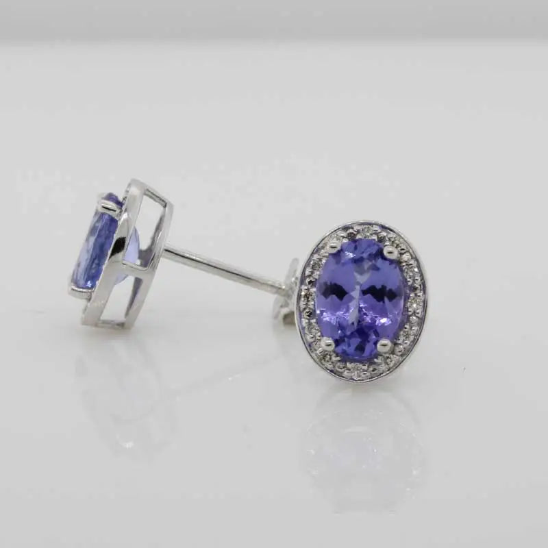 9 Carat White Gold Tanzanite & Diamond Halo Stud Earrings