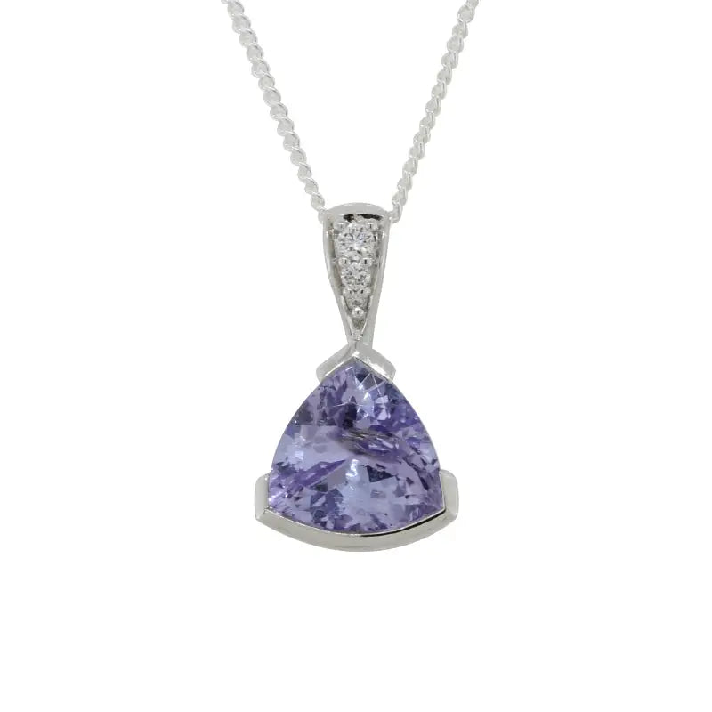 9 Carat White Gold Tanzanite Trilliant Cut and Laboratory Diamond Pendant 