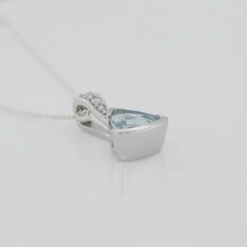 9 Carat White Gold Trilliant Aquamarine & Diamond Fixed Bail Pendant