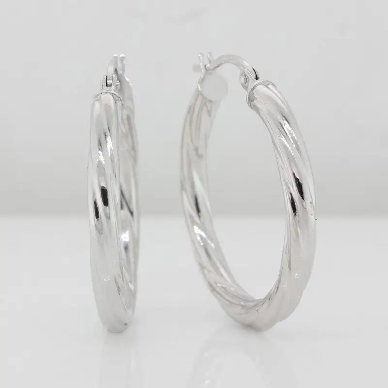 9 Carat White Gold Twist Hoop Earrings