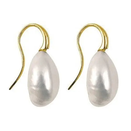 9 Carat Yellow Gold - 12mm White Baroque Fresh Water Pearl Earwires 