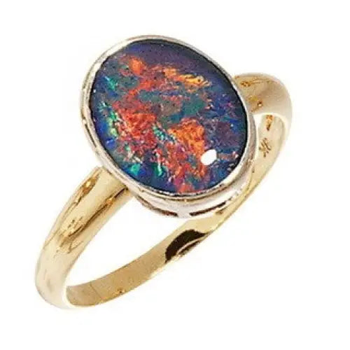 9 Carat Yellow Gold 14x10mm Oval Triplet Opal Ring Size P