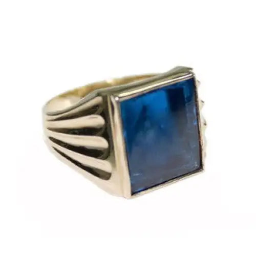 9 carat Yellow Gold 14x12mm Synth Blue Spinel Gents Ring