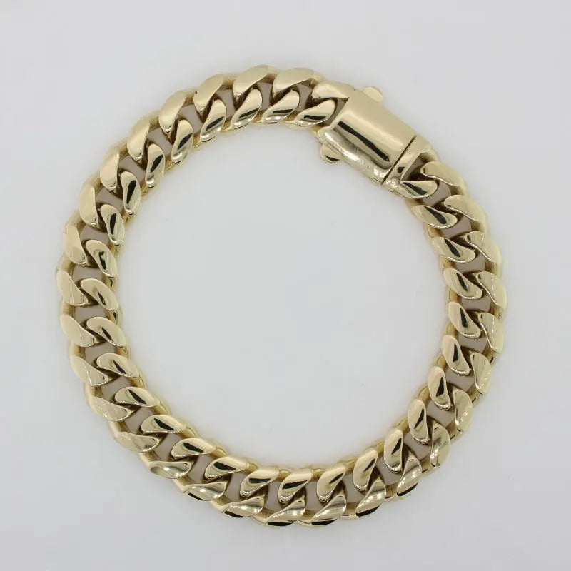 9 Carat Yellow Gold 19cm Cuban Hollow Link  Bracelet with Box Spring Clasp