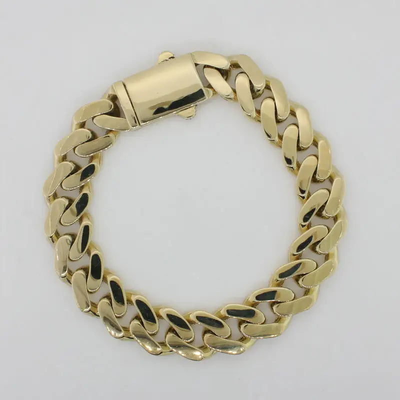 9 Carat Yellow Gold 19cm Cuban Link Hollow Bracelet Box Spring Clasp