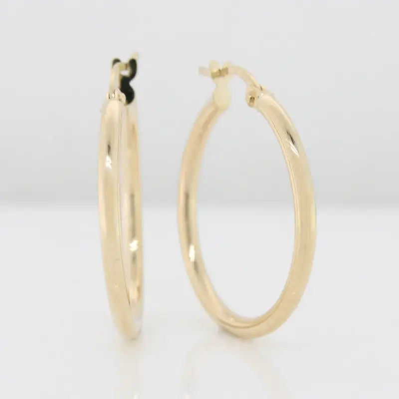 9 Carat Yellow Gold 20mm Internal Diameter, 2mm Tube, Hoop Earrings