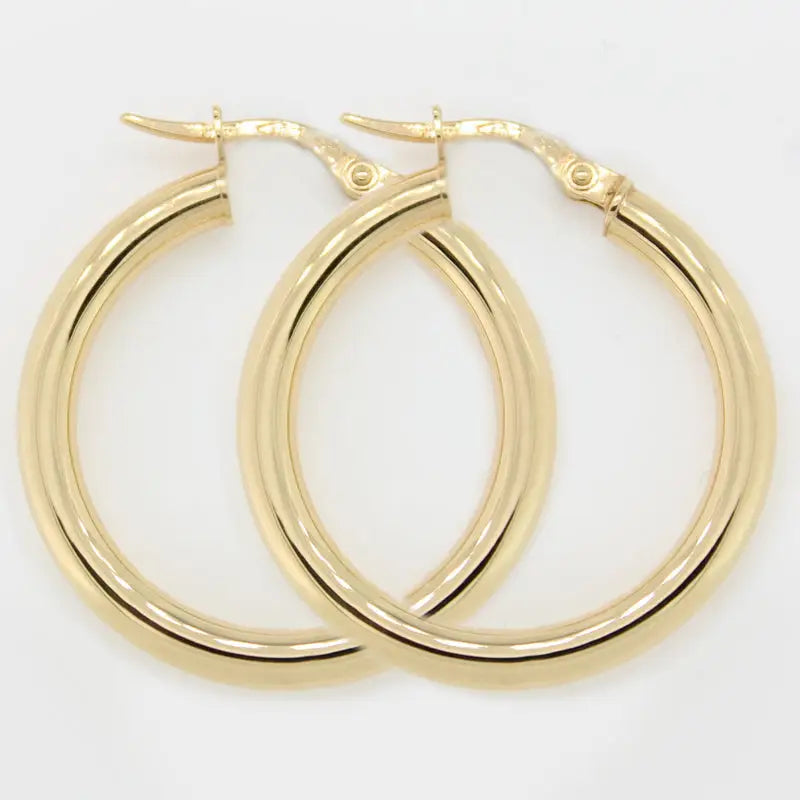 9 Carat Yellow Gold 20mm Internal Diameter Italian Plain Hoop Earrings