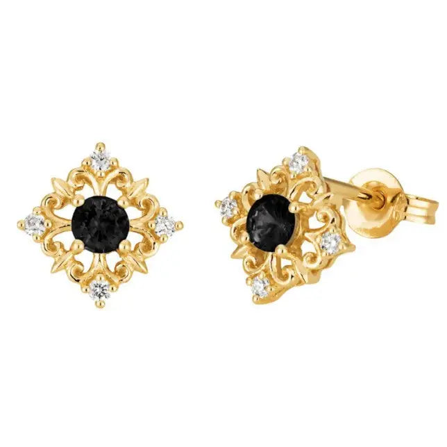 9 Carat Yellow Gold 3.5mm Sapphire & Diamond Filigree Stud Earrings