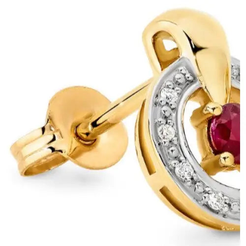 9 Carat Yellow Gold 3mm Ruby Diamond .36ct Earrings