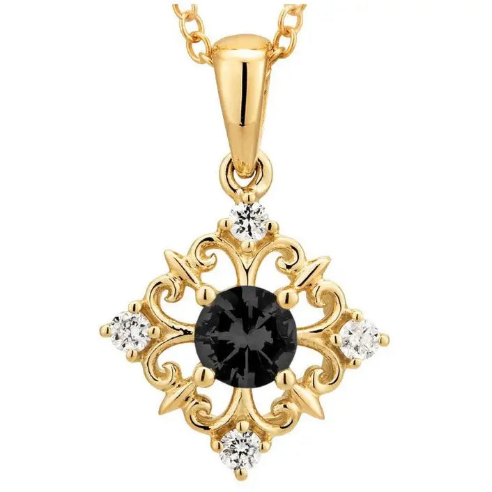 9 Carat Yellow Gold 4.5mm Sapphire & Diamond Filigree Pendant