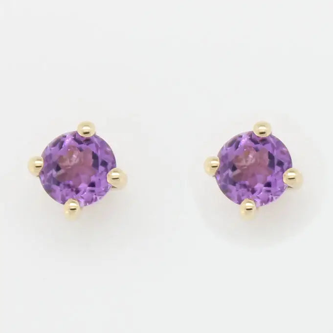 9 carat Yellow Gold 4mm Round Amethyst Stud Earrings